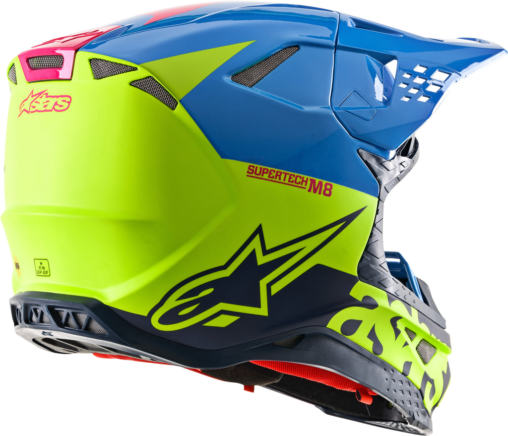 ALPINESTARS S.TECH S-M8 RADIUM HELMET AQUA/YELLOW FLUO/NAVY 2X 8301519-7057-2X