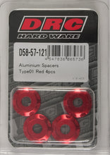 Load image into Gallery viewer, DRC ALUMINUM SPACERS TYPE 1 RED M6X12MM 4/PK D58-57-121