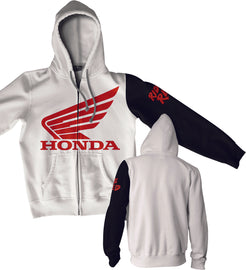 D'COR HONDA STAMP ZIP HOODIE WHITE/BLACK LG 80-202-3