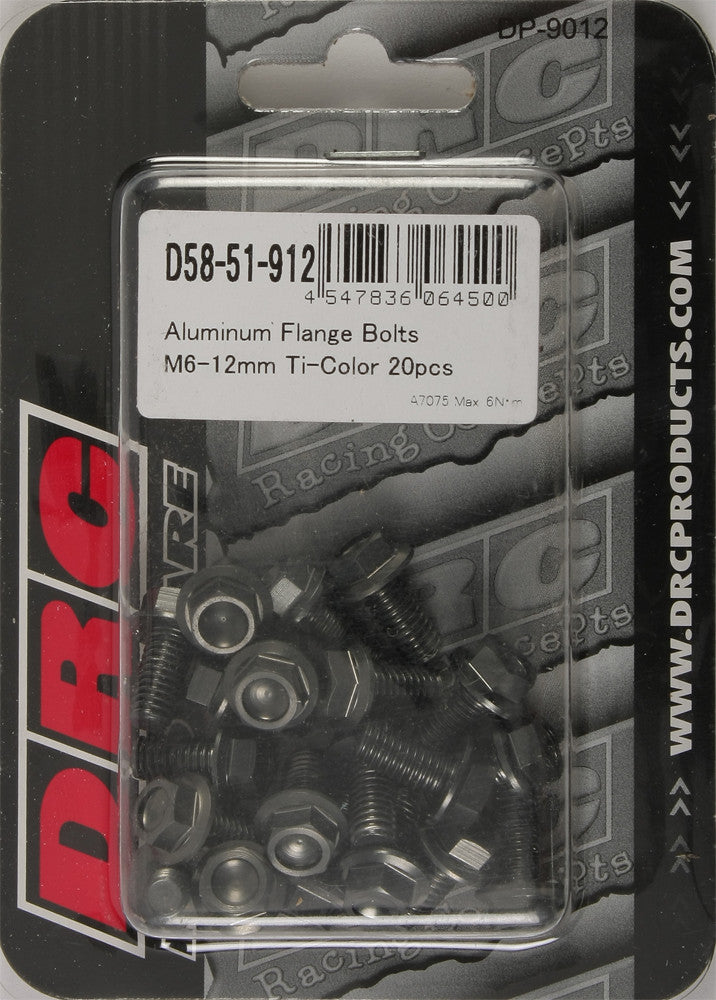 DRC ALUMINUM FLANGE BOLTS TITANIUM M6X12MM 20/PK D58-51-912