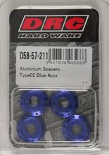 Load image into Gallery viewer, DRC ALUMINUM SPACERS TYPE 2 BLUE M6X12MM 4/PK D58-57-211