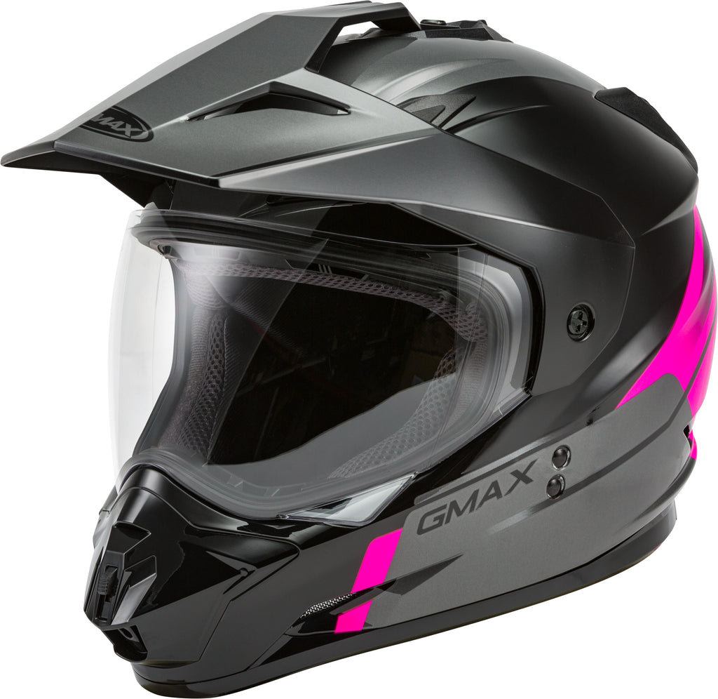 GMAX GM-11 DUAL-SPORT SCUD HELMET BLACK/PINK/GREY MD G1113405