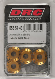 DRC ALUMINUM SPACERS TYPE 12 GOLD M6X12MM 4/PK D58-57-431