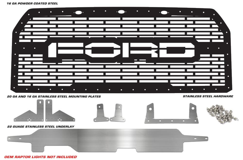 1 Piece Conversion Grille fits OEM Raptor Lights for Ford F150 2015-2017 - FORD w/ SS UNDERLAY-atv motorcycle utv parts accessories gear helmets jackets gloves pantsAll Terrain Depot