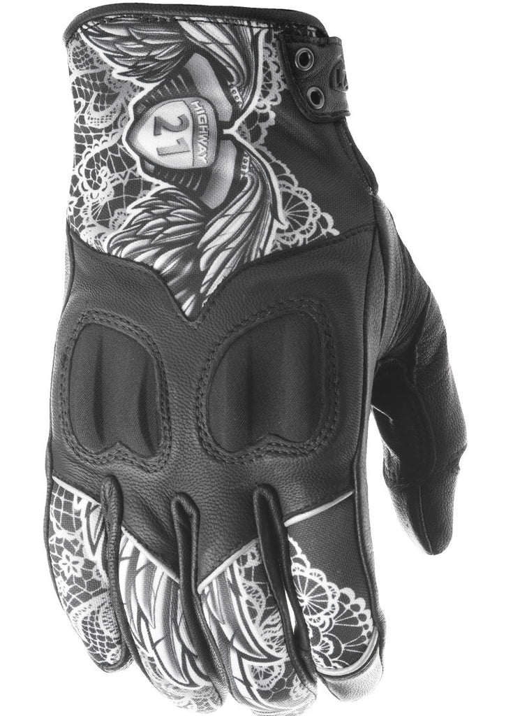HIGHWAY 21 WOMEN'S VIXEN GLOVES BLACK/WHITE LACE LG #5884 489-0091~4-atv motorcycle utv parts accessories gear helmets jackets gloves pantsAll Terrain Depot