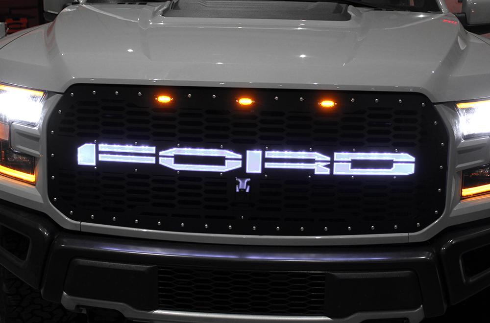 1 Piece Steel Grille for Ford Raptor SVT 2017-2018 - FORD WHITE LED X-LITE-atv motorcycle utv parts accessories gear helmets jackets gloves pantsAll Terrain Depot