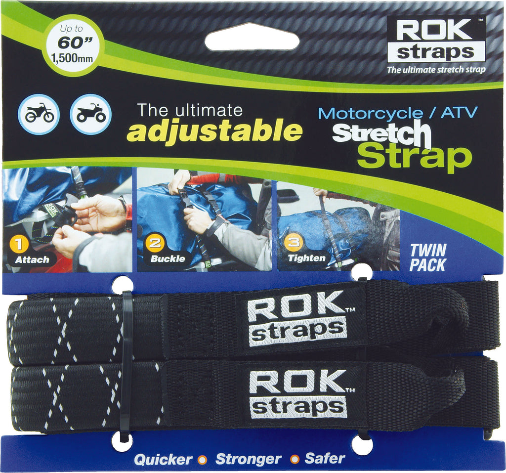 ROKSTRAPS MOTORCYCLE STRAP BLACK/REFLECTIVE 18"X60"X1" ROK10050