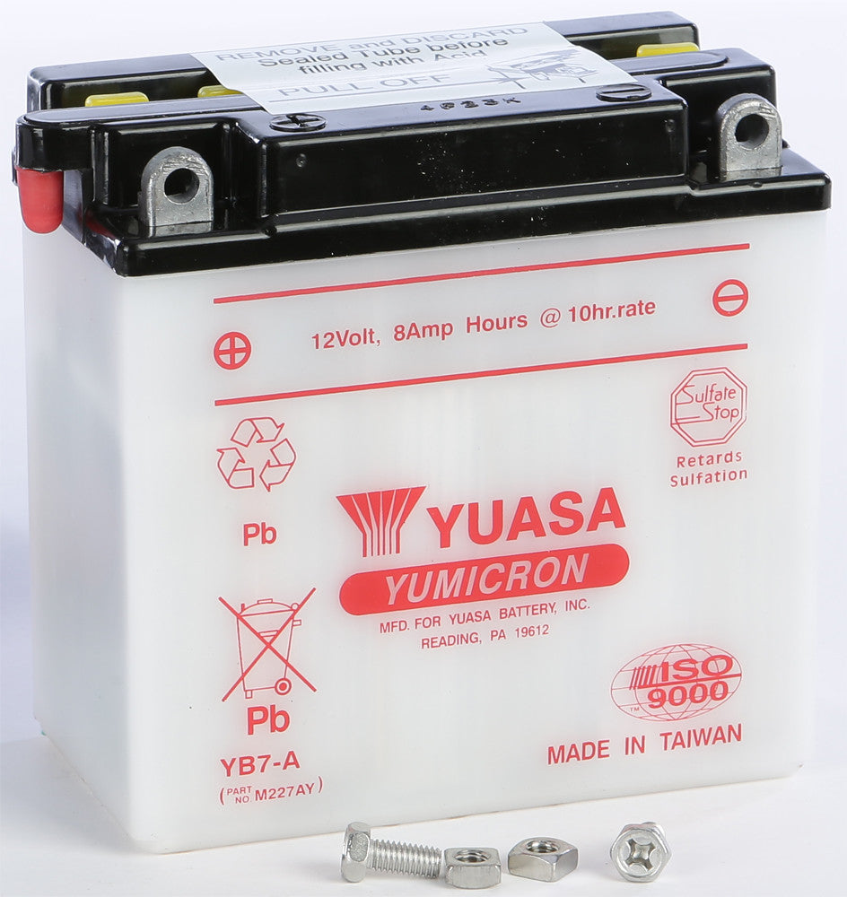 YUASA BATTERY YB7-A CONVENTIONAL YUAM227AY-atv motorcycle utv parts accessories gear helmets jackets gloves pantsAll Terrain Depot
