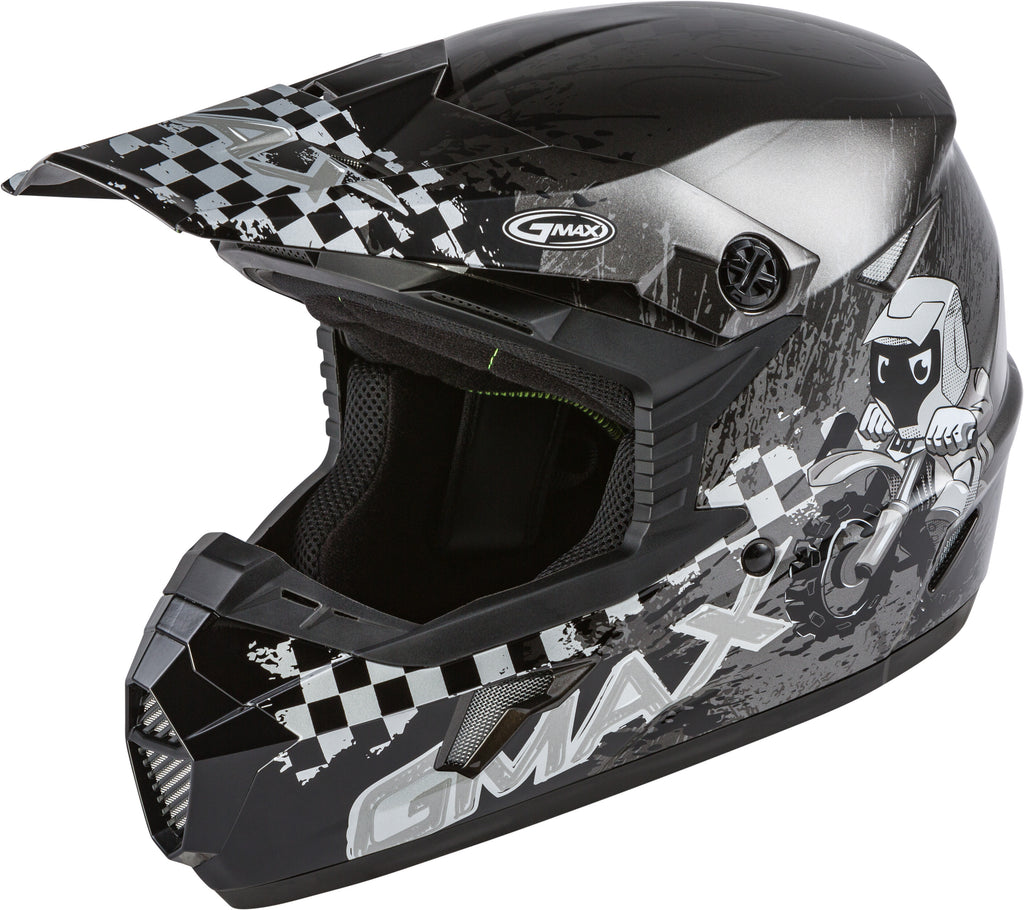 GMAX YOUTH MX-46Y OFF-ROAD ANIM8 HELMET DARK SILVER/BLACK YL G3461542