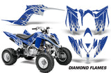 ATV Graphics Kit Decal Sticker Wrap For Yamaha Raptor 700R 2013-2018 DIAMOND FLAMES SILVER BLUE