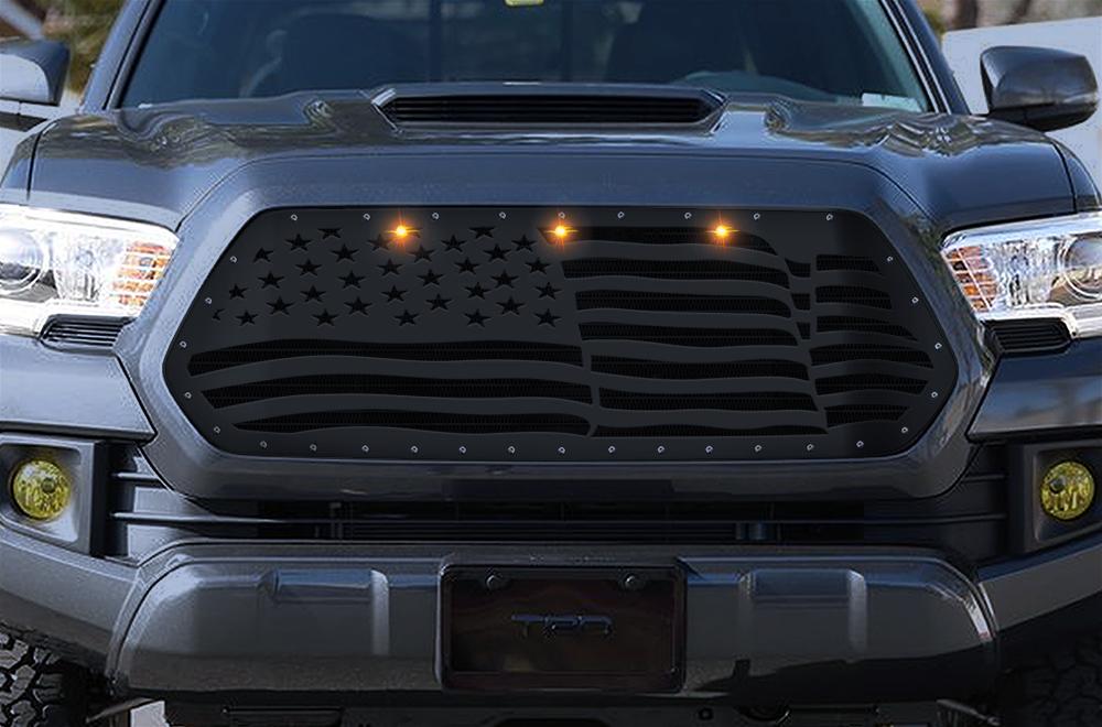 1 Piece Steel Grille for Toyota Tacoma 2016-2017 - WAVY AMERICAN FLAG-atv motorcycle utv parts accessories gear helmets jackets gloves pantsAll Terrain Depot