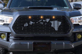 1 Piece Steel Grille for Toyota Tacoma 2016-2017 - HAWAII w/ STAINLESS STEEL and 3 AMBER RAPTOR LIGHTS-atv motorcycle utv parts accessories gear helmets jackets gloves pantsAll Terrain Depot