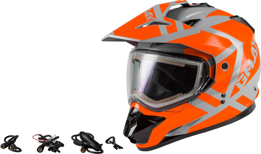 GMAX GM-11S TRAPPER SNOW HELMET W/ELEC SHIELD GREY/ORANGE SM G4112584