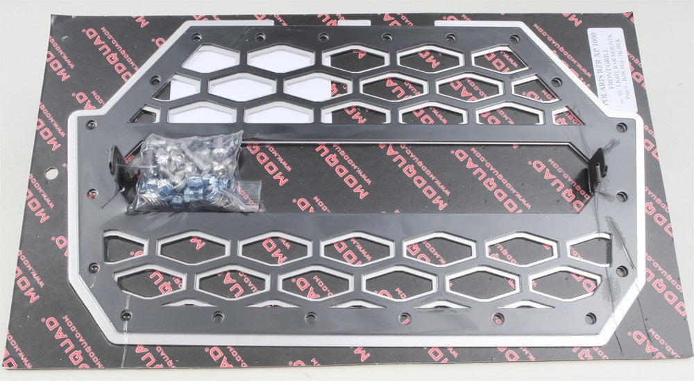 MODQUAD 2-PANEL FRONT GRILL BLACK/SILVER W/LIGHT MOUNT RZR-FGL-1K-BLK-atv motorcycle utv parts accessories gear helmets jackets gloves pantsAll Terrain Depot