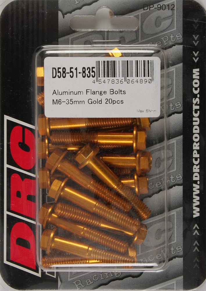 DRC ALUMINUM FLANGE BOLTS GOLD M6X35MM 20/PK D58-51-835