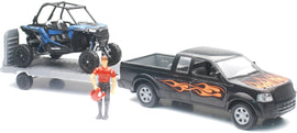 NEW-RAY REPLICA 1:18 TRUCK/TRAILER/UTV TRUCK BLACK/RZR BLUE SS-37426B