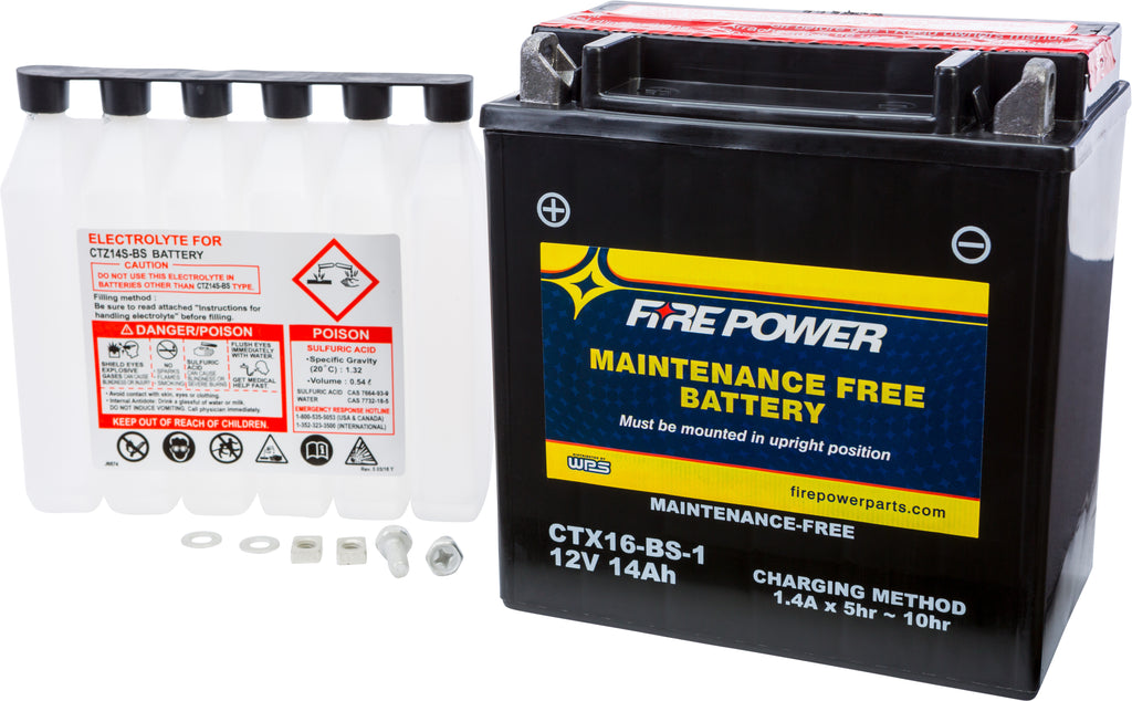 FIRE POWER BATTERY CTX16-BS-1 MAINTENANCE FREE CTX16-BS-1-atv motorcycle utv parts accessories gear helmets jackets gloves pantsAll Terrain Depot