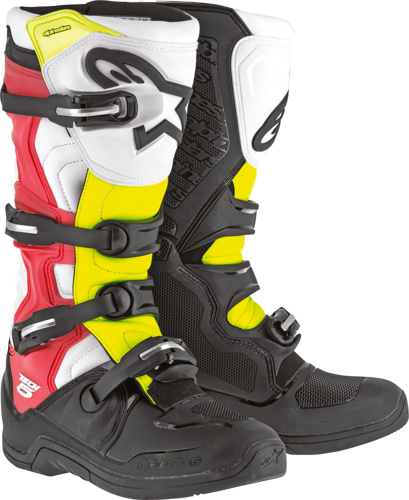 ALPINESTARS TECH 5 BOOTS BLACK/WHITE/RED/YELLOW SZ 05 2015015-1235-5