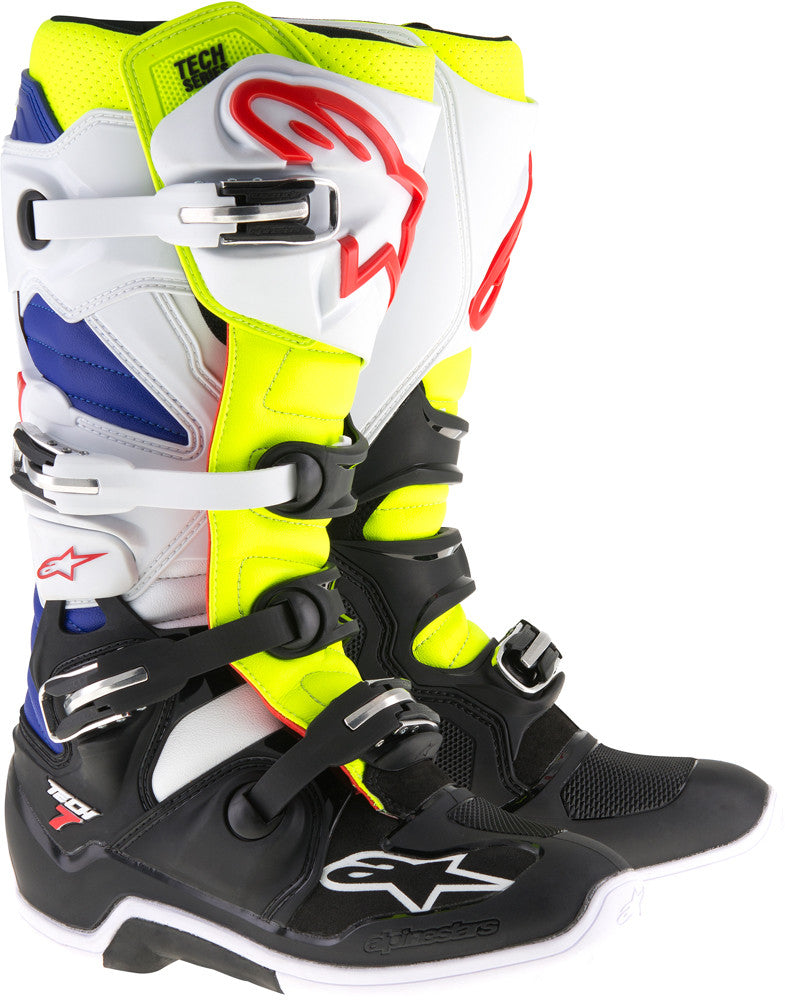 ALPINESTARS TECH 7 BOOTS WHITE/YELLOW/BLUE SZ 15 2012014-257-15