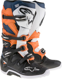 ALPINESTARS TECH 7 BOOTS BLACK/ORANGE/WHITE/BLUE SZ 12 2012014-1427-12