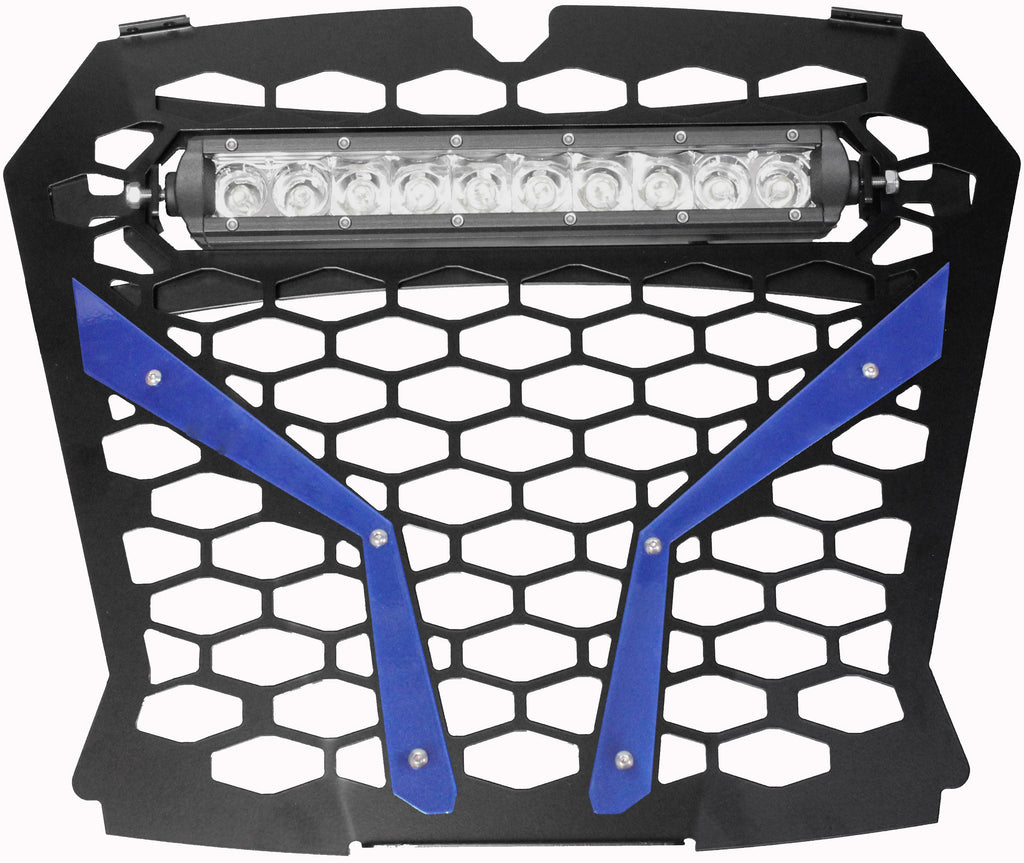 MODQUAD FRONT GRILL BLUE POL RZR S WITH 10" LIGHT RZR-FGLS-XP1KS-BL