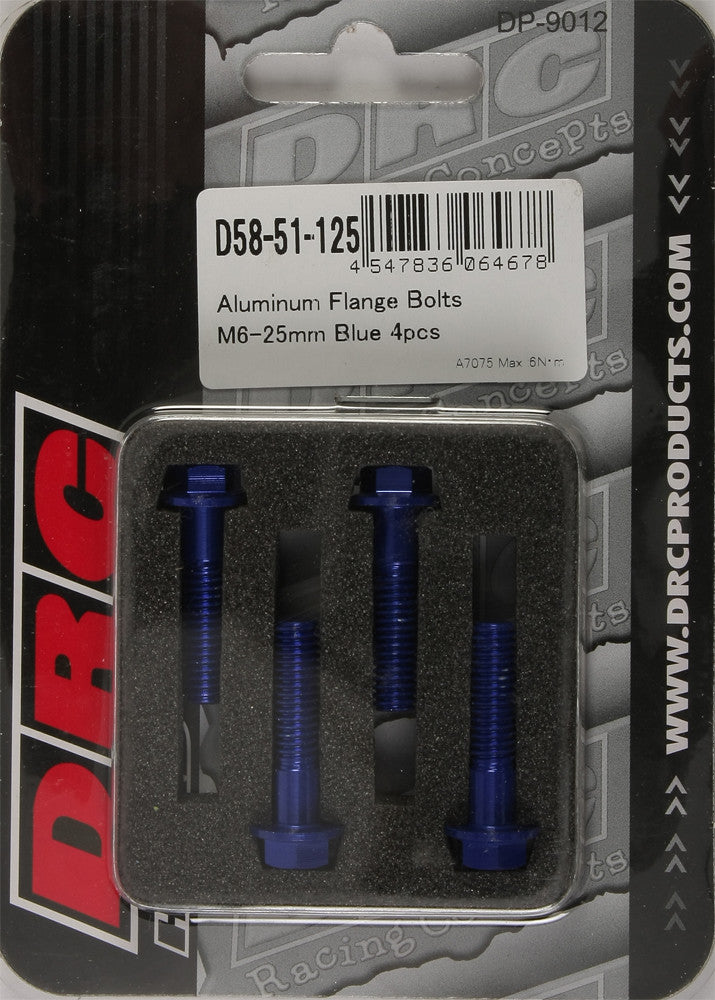 DRC ALUMINUM FLANGE BOLTS BLUE M6X25MM 4/PK D58-51-125