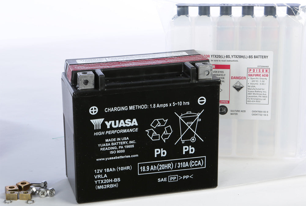 YUASA BATTERY YTX20H-BS MAINTENANCE FREE YUAM62RBH-atv motorcycle utv parts accessories gear helmets jackets gloves pantsAll Terrain Depot
