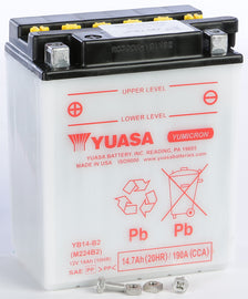 YUASA BATTERY B14-B2 CONVENTIONAL YUAM224B2-atv motorcycle utv parts accessories gear helmets jackets gloves pantsAll Terrain Depot