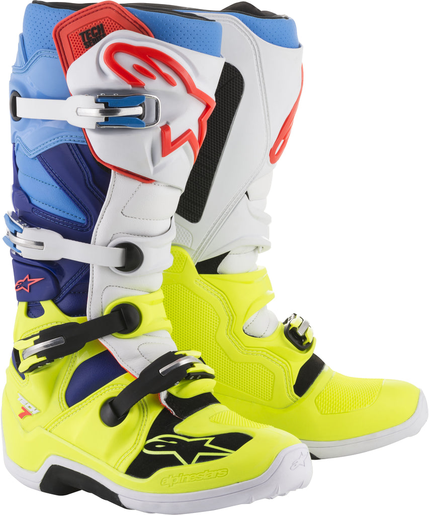 ALPINESTARS TECH 7 BOOTS YELLOW/WHITE/BLUE SZ 16 2012014-5277-16