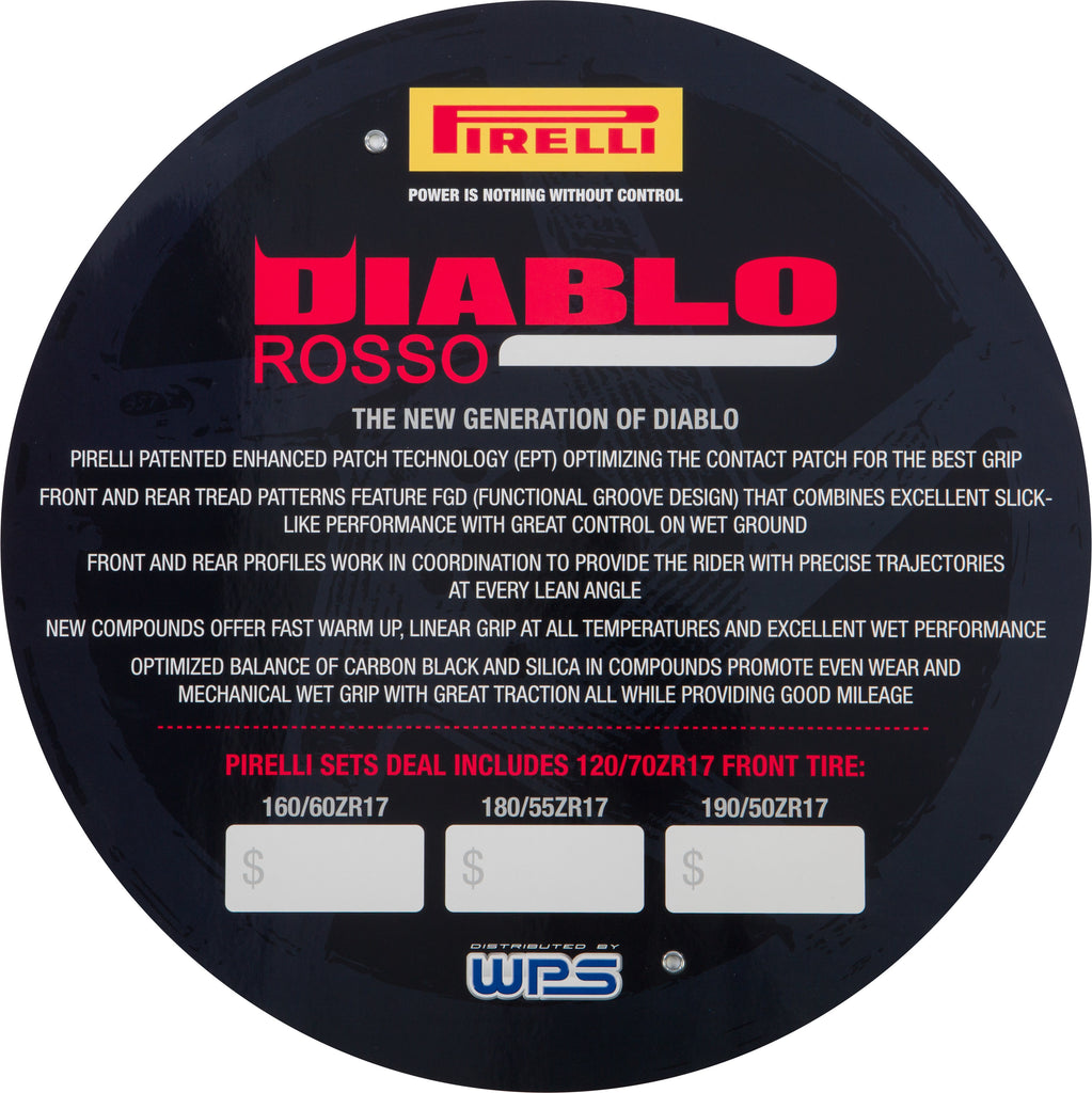PIRELLI TIRE INSERT DISPLAY SIGN DIABLO ROSSO PIRELLI DIABLO SIGN