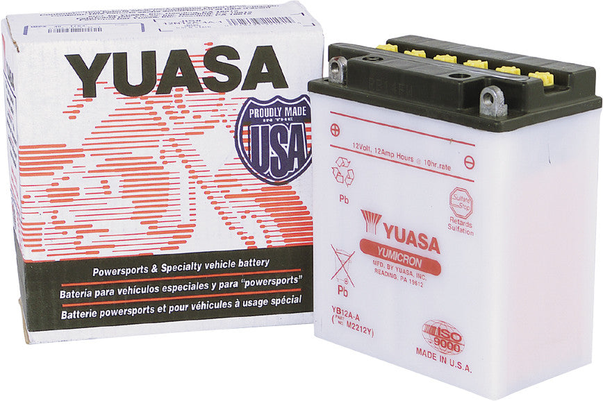 YUASA BATTERY YB12A-A CONVENTIONAL YUAM2212Y-atv motorcycle utv parts accessories gear helmets jackets gloves pantsAll Terrain Depot