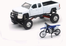 NEW-RAY REPLICA 1:43 TRUCK/RACE BIKE CHEVY WHITE/YAMAHA BIKE BLUE SS-54416
