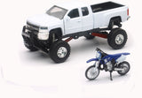 NEW-RAY REPLICA 1:43 TRUCK/RACE BIKE CHEVY WHITE/YAMAHA BIKE BLUE SS-54416