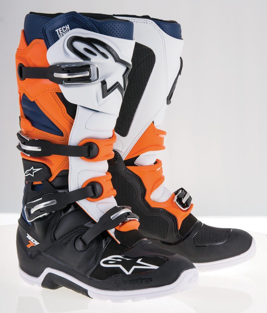 ALPINESTARS TECH 7 ENDURO BOOTS BLACK/ORANGE/WHITE/BLUE SZ 13 2012114-1427-13