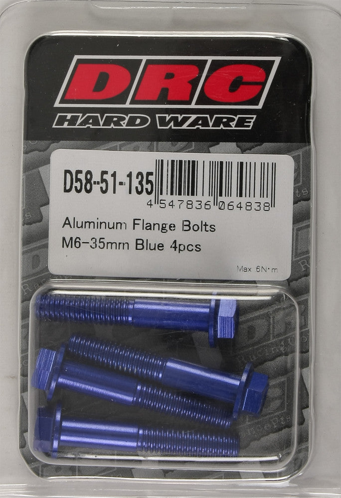 DRC ALUMINUM FLANGE BOLTS BLUE M6X35MM 4/PK D58-51-135
