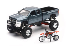 Load image into Gallery viewer, NEW-RAY REPLICA 1:43 TRUCK/RACE BIKE CHEVY GREY/HONDA BIKE RED SS-54426