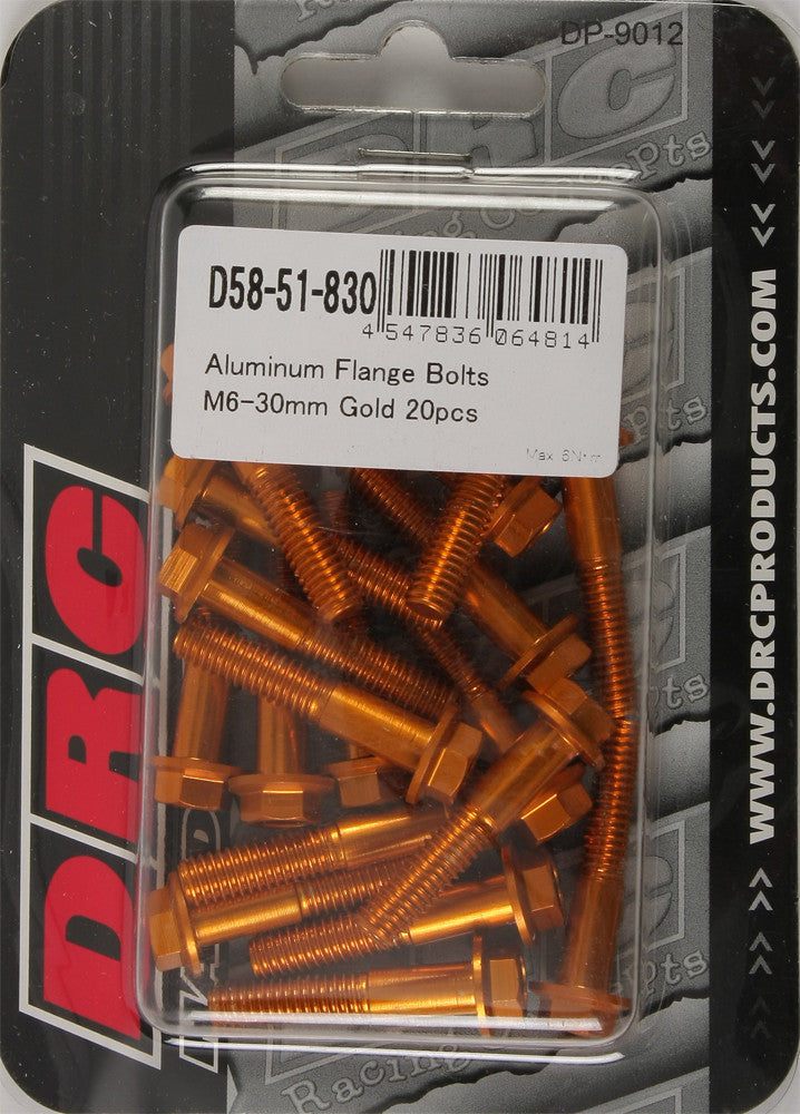 DRC ALUMINUM FLANGE BOLTS GOLD M6X30MM 20/PK D58-51-830