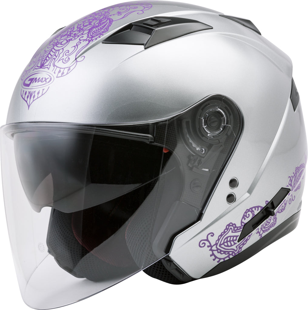 GMAX OF-77 OPEN-FACE ETERNAL HELMET SILVER/VIOLET MD G3775595