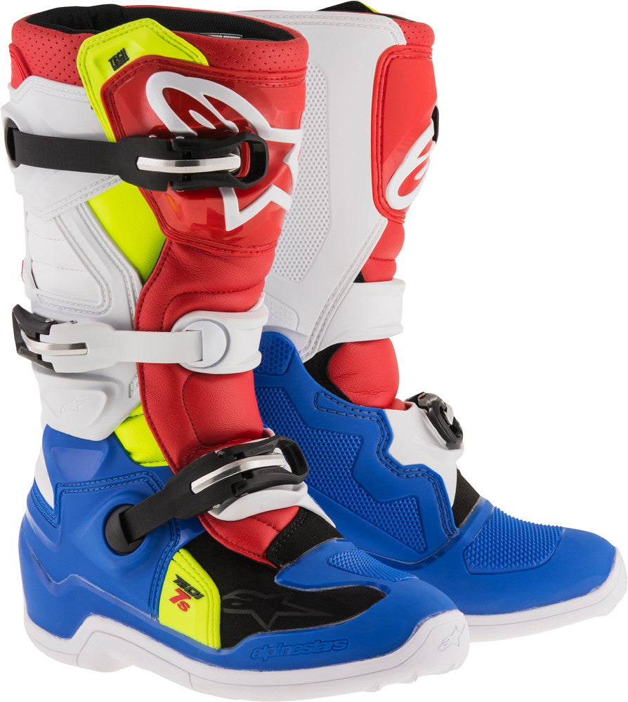 ALPINESTARS TECH 7S BOOTS BLUE/WHITE/RED/YELLOW SZ 07 2015017-7025-7