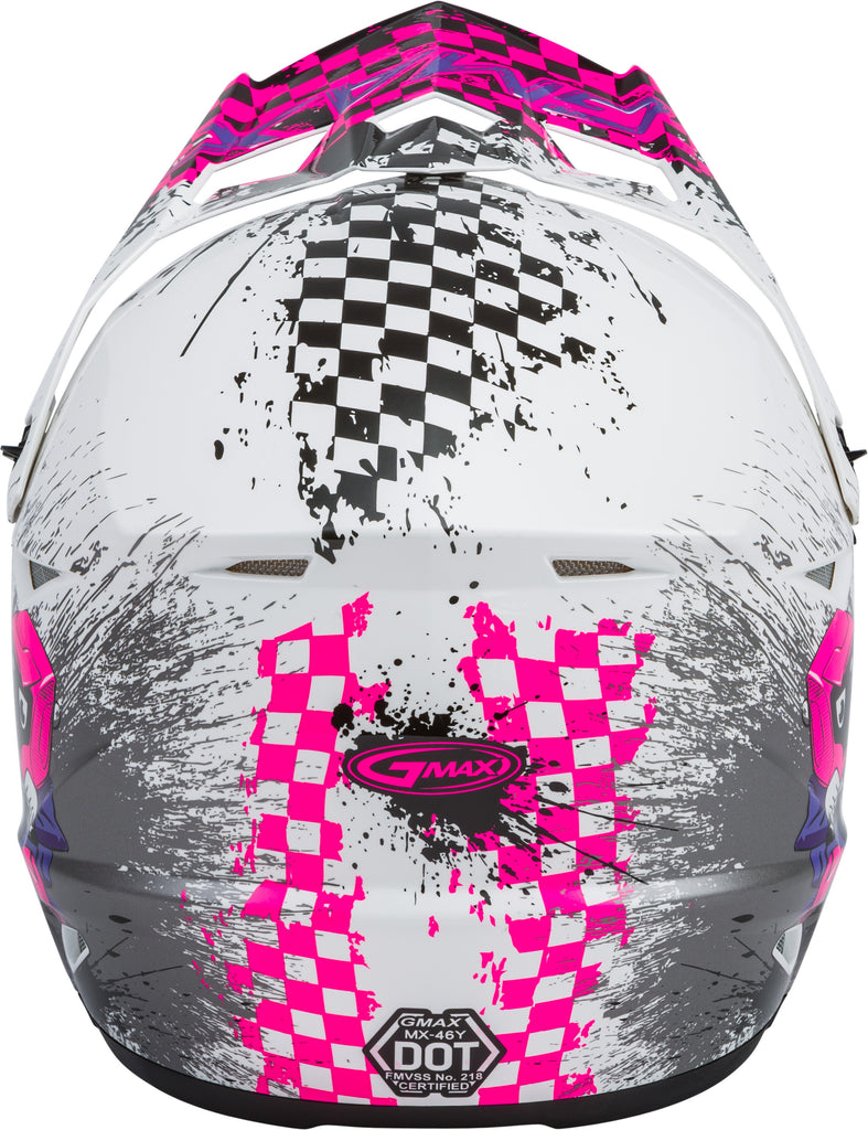 GMAX YOUTH MX-46Y OFF-ROAD ANIM8 HELMET WHITE/NEON PINK/PUR YM G3461781