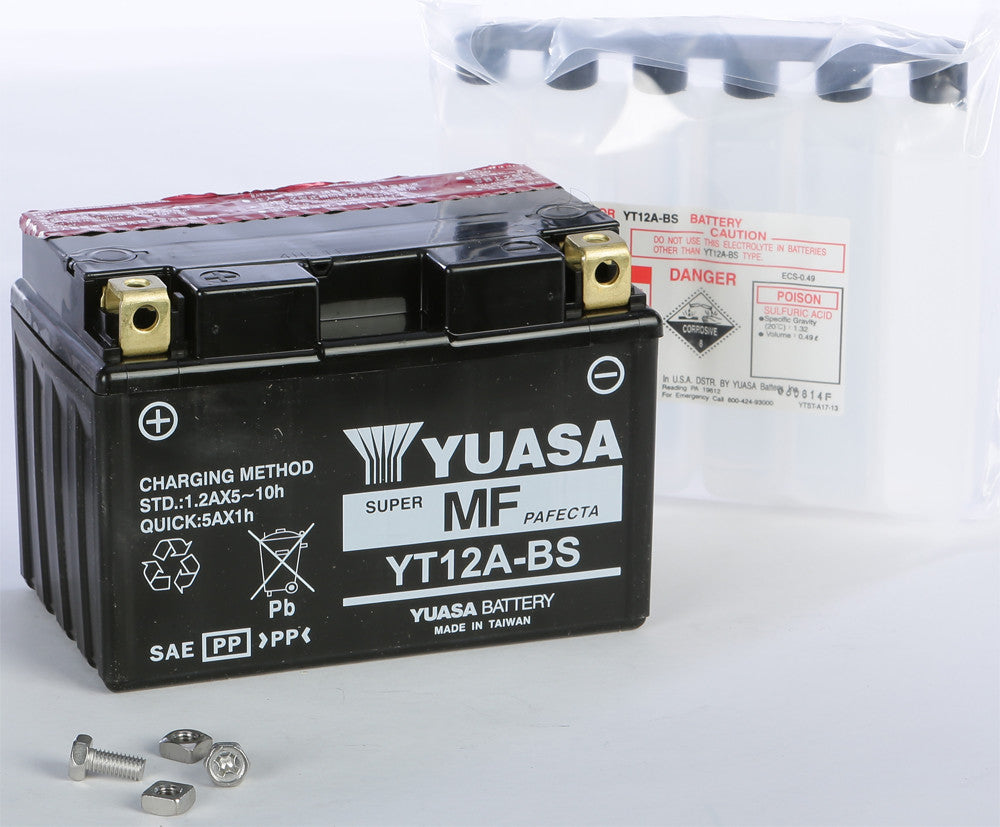 YUASA BATTERY YT12A-BS MAINTENANCE FREE YUAM32ABS (PLT-180)-atv motorcycle utv parts accessories gear helmets jackets gloves pantsAll Terrain Depot