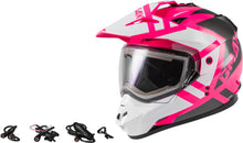 Load image into Gallery viewer, GMAX GM-11S TRAPPER SNOW HELMET W/ ELEC SHIELD PINK/WHITE/GREY XS G4112403