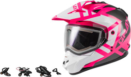 GMAX GM-11S TRAPPER SNOW HELMET W/ ELEC SHIELD PINK/WHITE/GREY XS G4112403