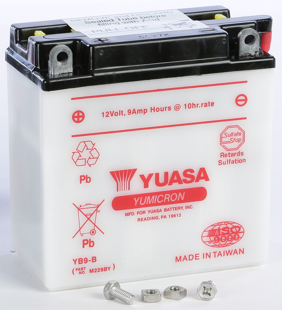 YUASA BATTERY YB9-B CONVENTIONAL YUAM229BY-atv motorcycle utv parts accessories gear helmets jackets gloves pantsAll Terrain Depot
