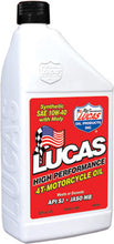 Load image into Gallery viewer, LUCAS SYNTHETIC HIGH PERFORMANCE 4T OIL W/MOLY 10W-40 1QT 10777