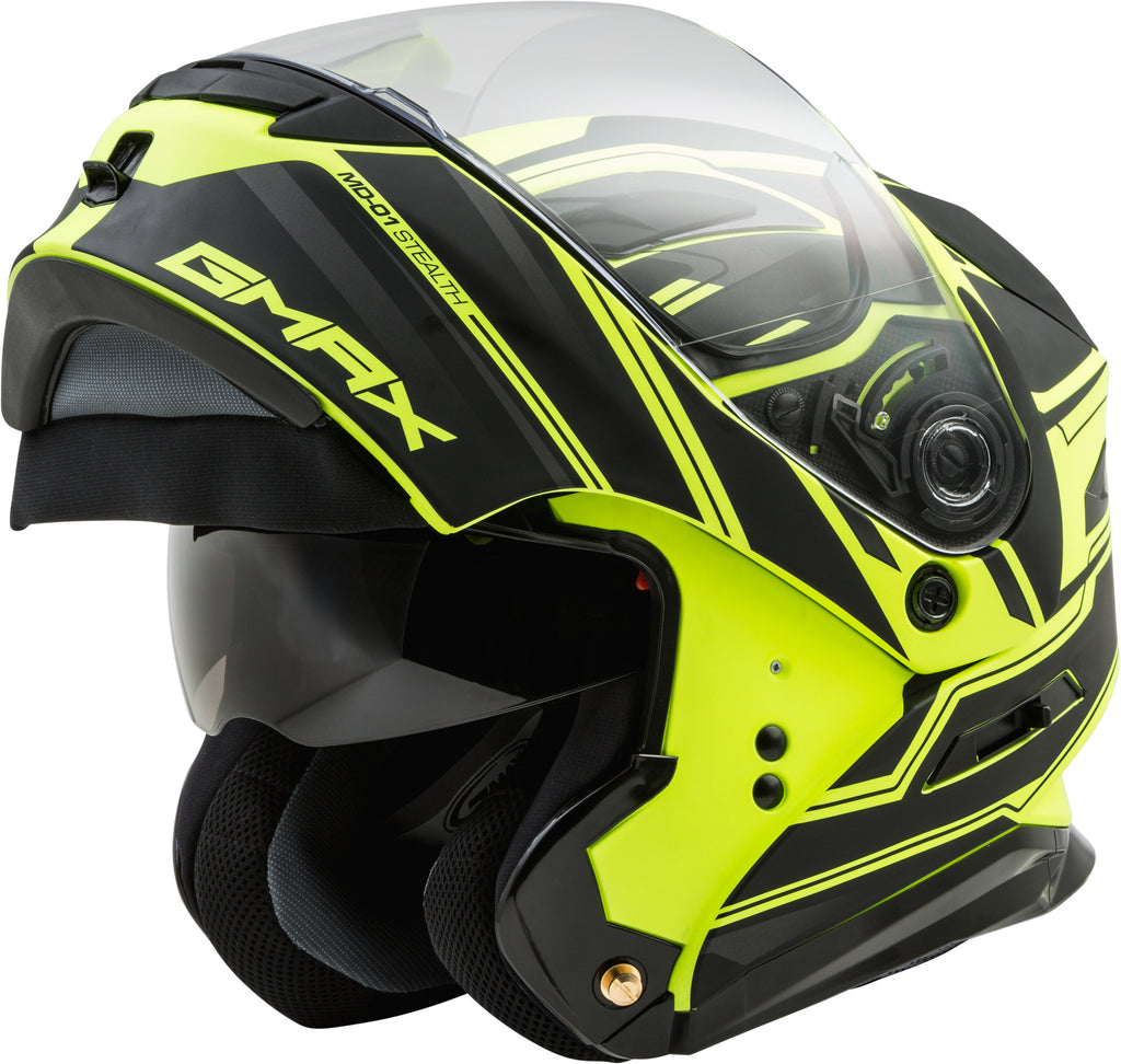 GMAX MD-01 MODULAR STEALTH HELMET MATTE BLACK/HI-VIS YELLOW SM G1011684