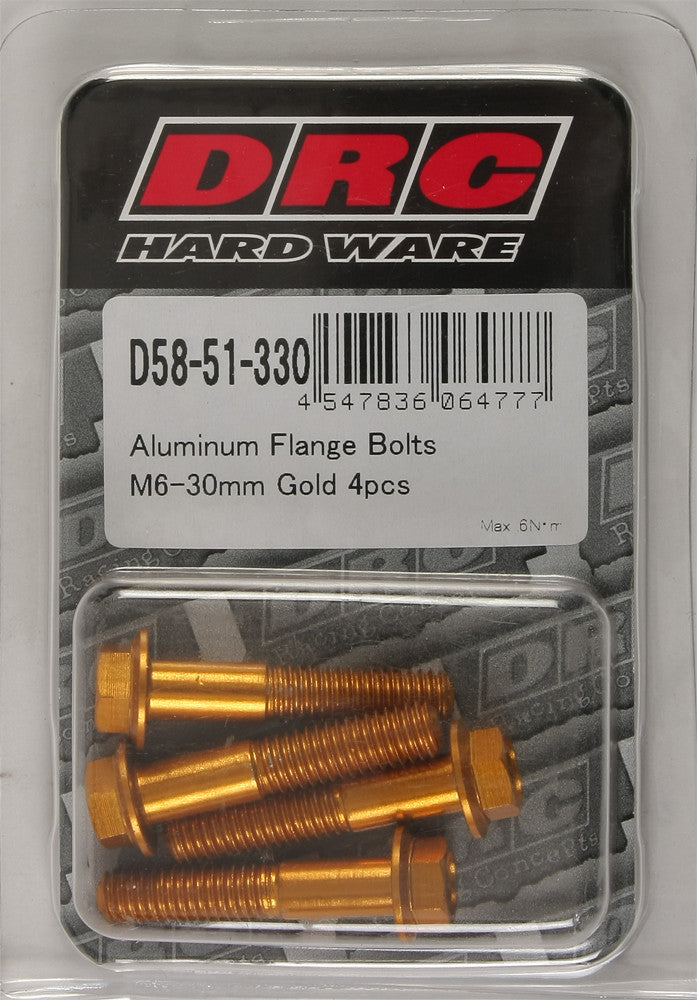 DRC ALUMINUM FLANGE BOLTS GOLD M6X30MM 4/PK D58-51-330