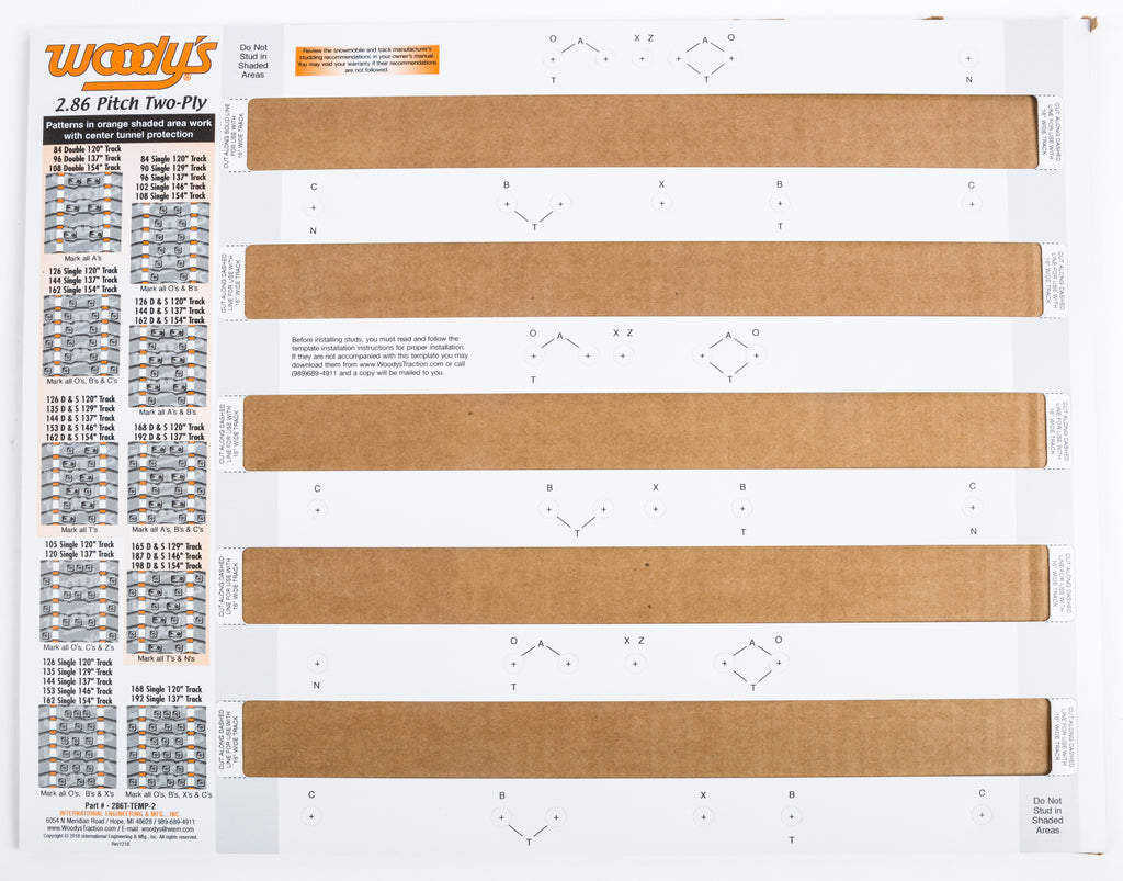 WOODYS STUDDING TEMPLATE 2.86 PITCH 2-PLY 286T-TEMP-2-1