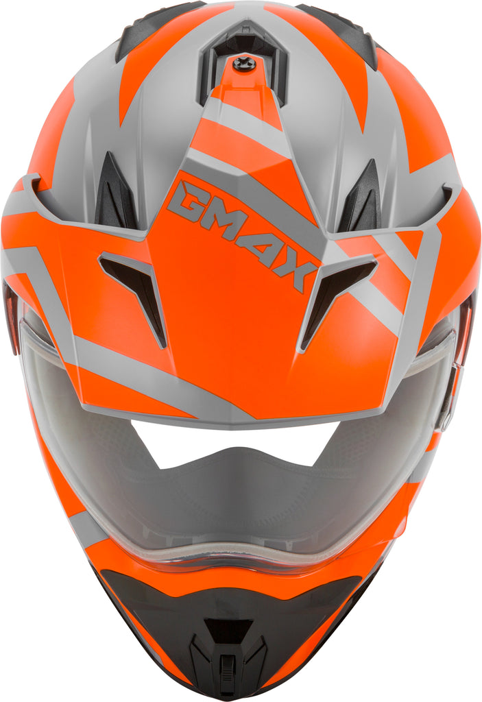 GMAX GM-11S TRAPPER SNOW HELMET W/ELEC SHIELD GREY/ORANGE SM G4112584