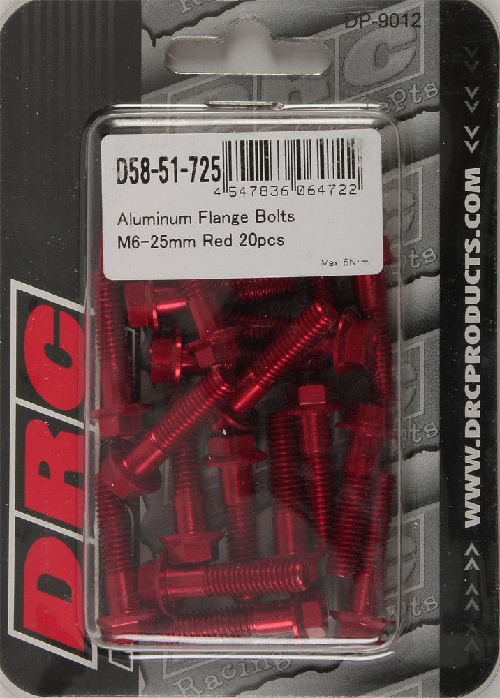 DRC ALUMINUM FLANGE BOLTS RED M6X25MM 20/PK D58-51-725